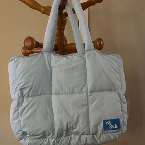 Light Blue Quilted Tote Bag